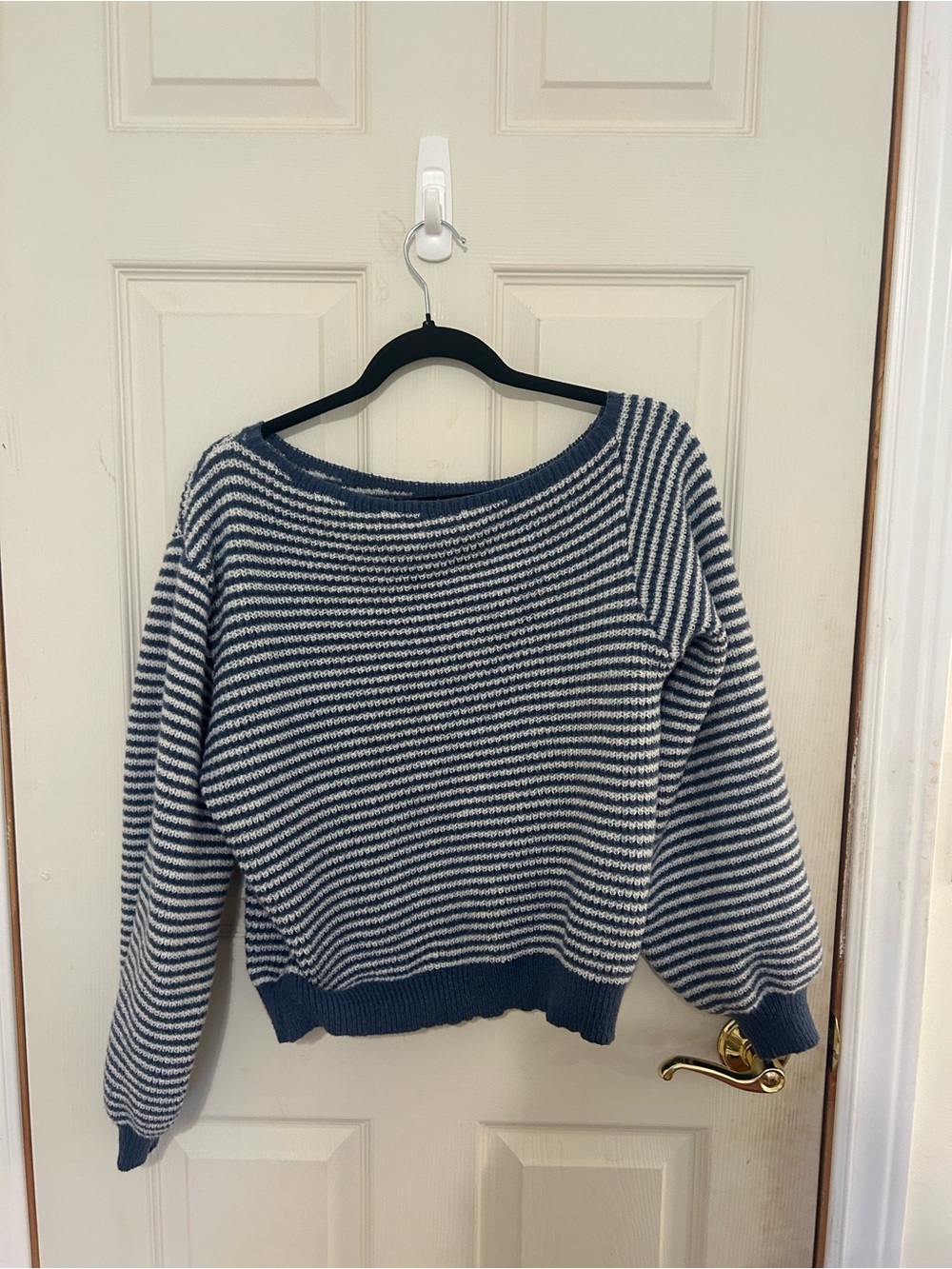 SHEIN Navy and Cream Striped Scoop Neck Sweater